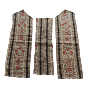 Antique Orange and Brown Silk and Metallic Threads Embroidered Textiles Fragments - Set of 3