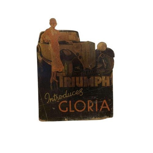 Brown Vintage Triumph Gloria Car Advertising Board, 1930s For Sale - Image 8 of 18