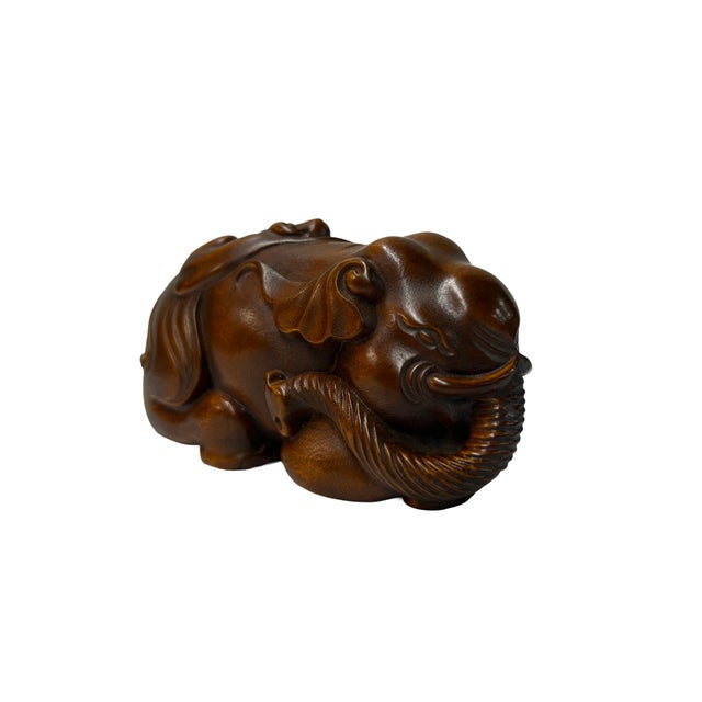 3" Artistic Brown Wood Carved Elephant Fengshui Miniature Figure For Sale In San Francisco - Image 6 of 9