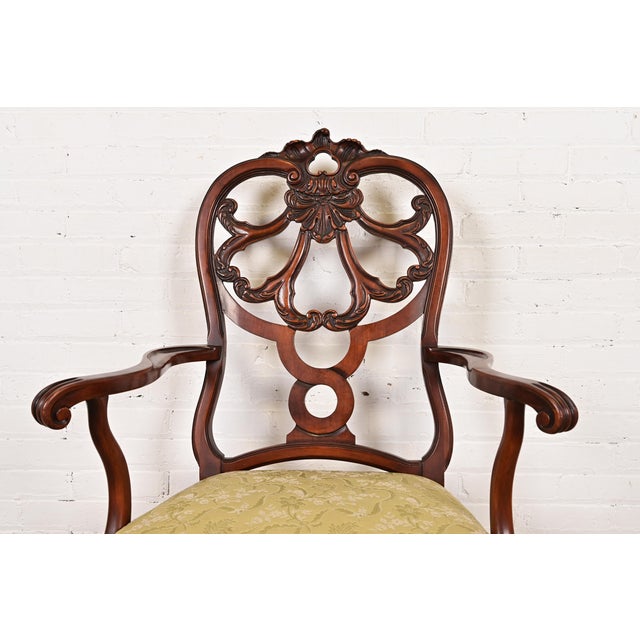 Romweber Antique French Provincial Louis XV Carved Walnut Armchairs, Pair For Sale In South Bend - Image 6 of 12