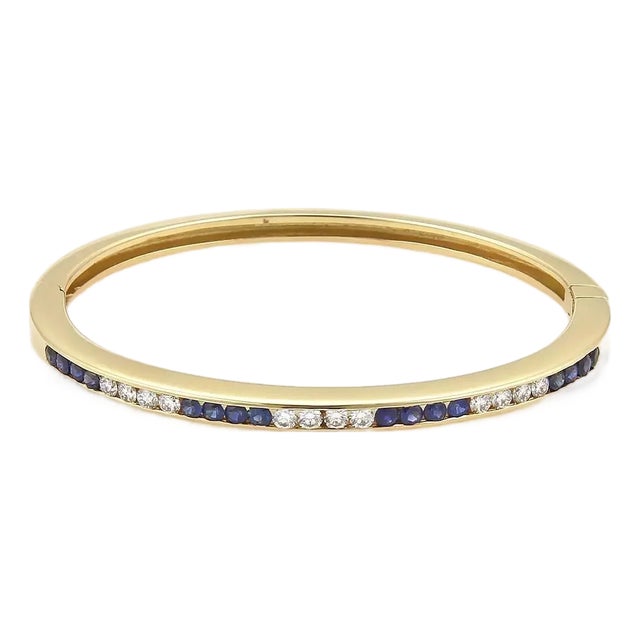 Tiffany & Co. 1.60ct Diamond Sapphire 18k Yellow Gold Bangle Bracelet For Sale