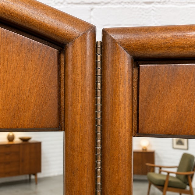 Brown Large Mid Century Modern Walnut Three Panel Mirror, C. 1960's For Sale - Image 8 of 9