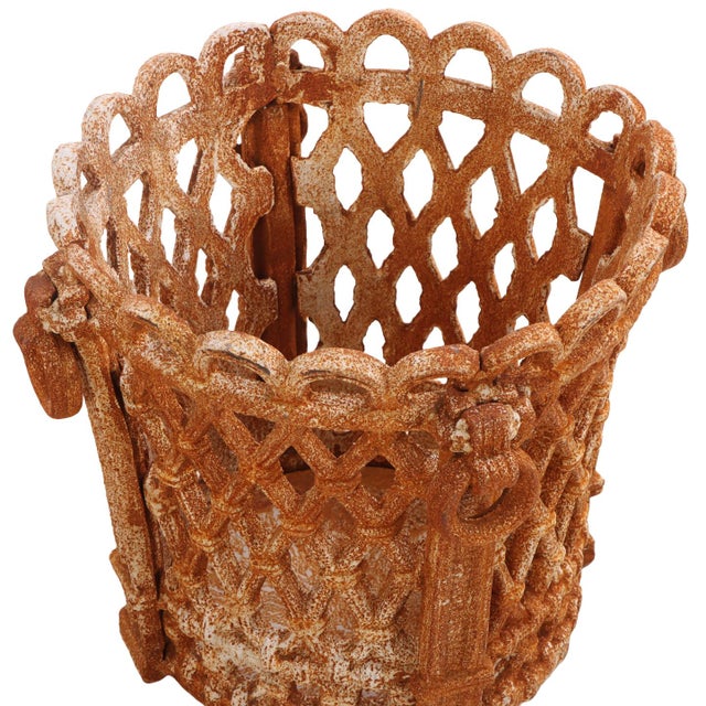 Traditional Mid 20th Century Pair of Regency Style Cast Iron Planters With Ring Handles. For Sale - Image 3 of 4