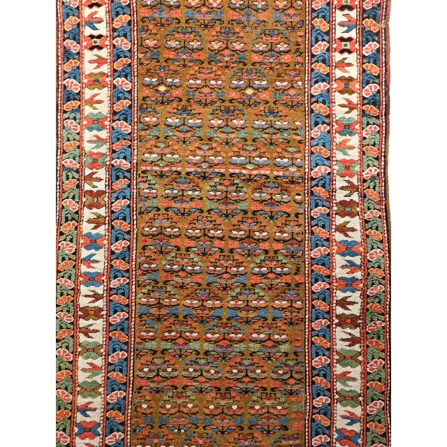 Vintage Persian Kurdish Camelhair Runner Rug, Hand-Knotted Wool, Allover Pattern, 4x14, Camelhair & Ivory For Sale - Image 14 of 18