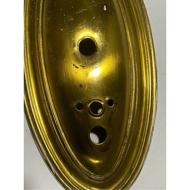 Traditional Vintage Brass Stamped Steel Oval Sconce Backplate With Five M Holes For Sale - Image 3 of 4