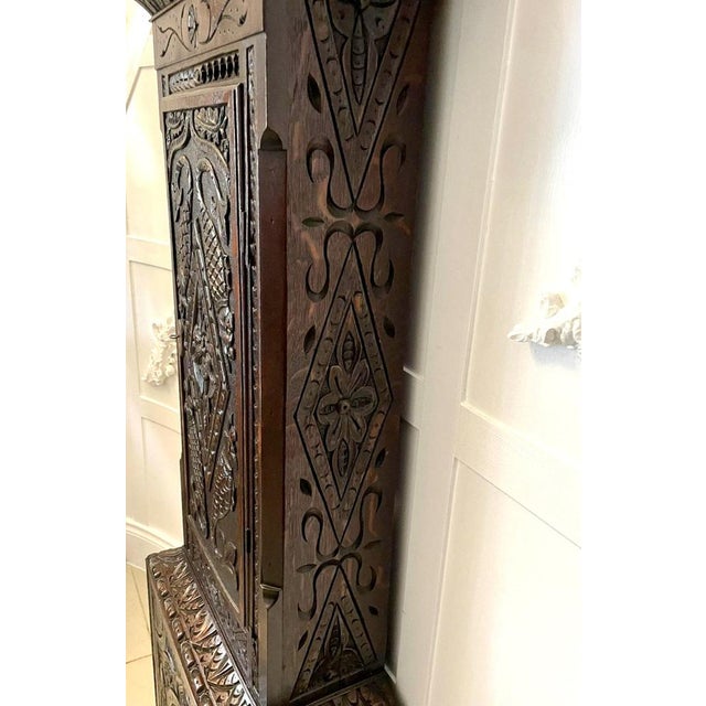 Antique George III Oak Carved Moon Phase Longcase Clock, 1800s For Sale - Image 14 of 18