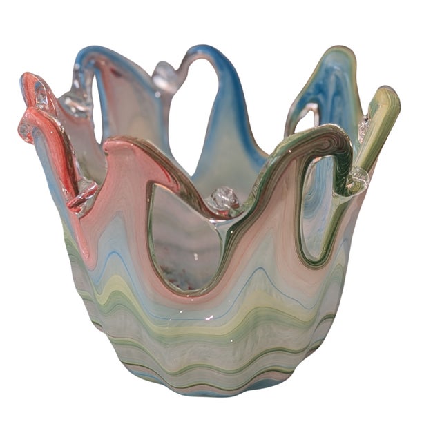 Murano Murano Multicolor Ribbon Handkerchief Vase — Large 24” Italian Art Glass Sculpture For Sale - Image 4 of 15