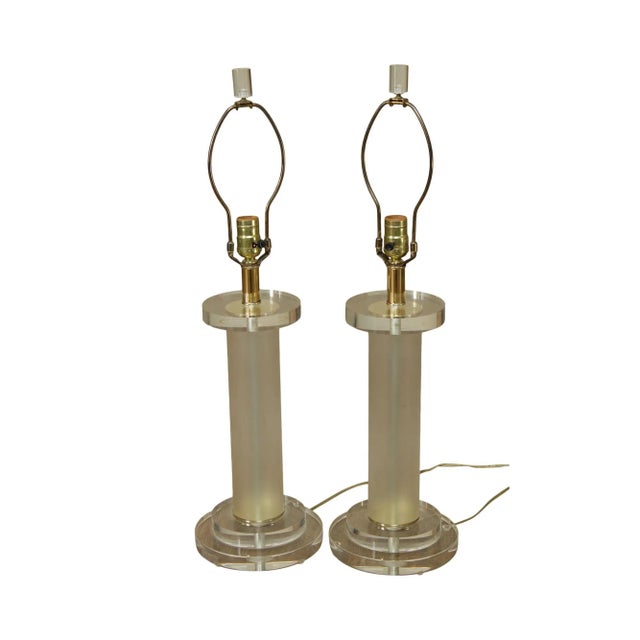 Clearlite By Baver Mid Century Modern Lucite Column Table Lamps - a Pair For Sale - Image 13 of 13