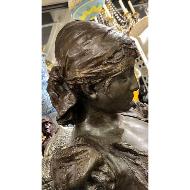 Metal Antique French Orientalist Bust Sculpture of a Courtesan After Clement Steiner For Sale - Image 7 of 11