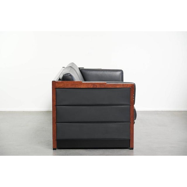 Art Deco Black Cowhide Leather and Wood 3-Seater Sofas from Schuitema, Set of 2 For Sale - Image 3 of 18