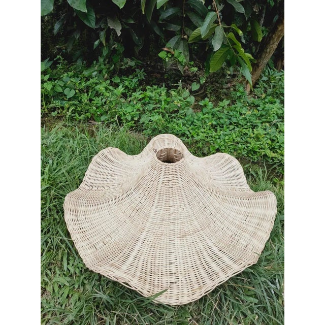 Wood Raw Rattan Skirt Pendant Light For Sale - Image 7 of 10