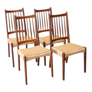 Mogens Kold Set of 4 Dining Chairs Designed by Arne Hovmand Olsen With Newly Woven Danish Cord Seats