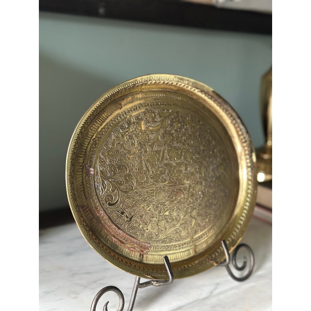 An exquisite mid-century vintage Indian brass oval tray, hand-crafted in the historic metalworking center of Benares...