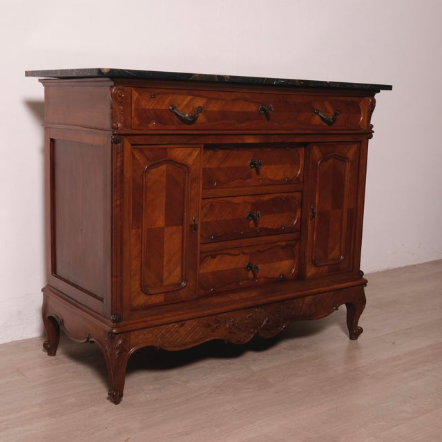 Vintage Louis XV Style Chest of Drawers with Marble Top, 1930s For Sale - Image 9 of 18