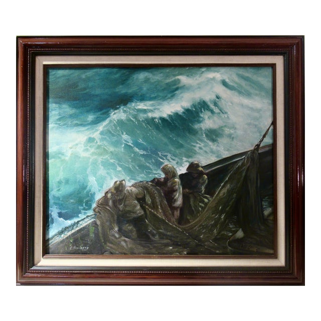 Lydia Vercinsky Rough Sea In California Coast C. 1980 Painting For Sale