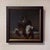 This oil on panel work features a meticulously rendered still life, highlighting a dark, textured jug alongside delicate...