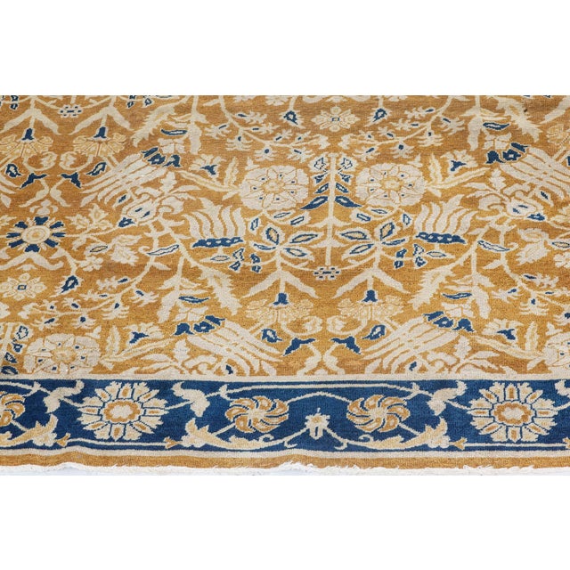 Early 20th Century Brown, Beige and Royal Blue Floral Indian Rug For Sale - Image 9 of 10