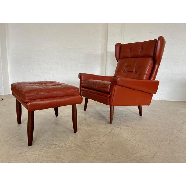 Set of Vintage Danish Lounge Chair and Ottoman in Cognac Leather by Svend Skipper For Sale - Image 13 of 18
