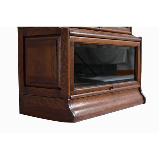 Mission 3 Stack Oak Barrister Bookcase - Beveled Glass Walnut For Sale - Image 13 of 14