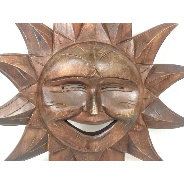 Wooden Carved Sun Face Sunburst Wall Sculpture, 20th Century For Sale - Image 14 of 15