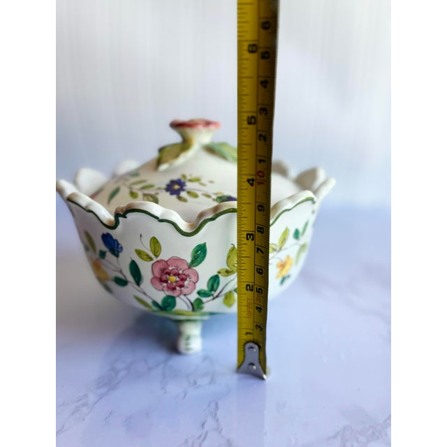 Hand Painted Vintage Italian Lidded Dish With Flowers For Sale - Image 11 of 11