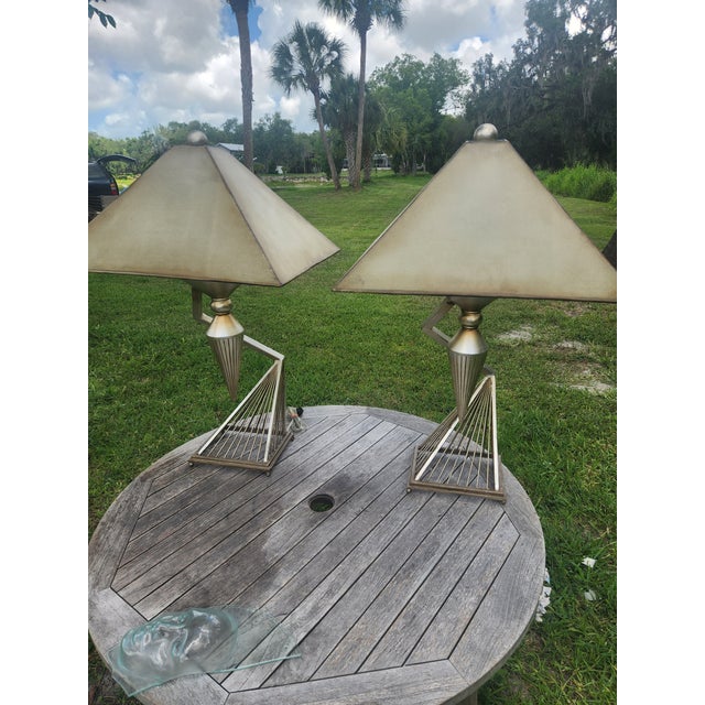 1950s Mid-Century Modern Atomic Brutalist Majestic Lamp Set ~ Original Fiberglass Shades For Sale - Image 17 of 18