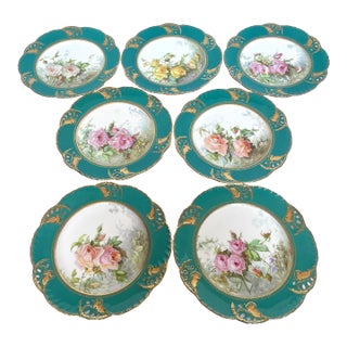 Antique Mintons for Tiffany & Co. Pierced Floral Cabinet 9" Plates - Set of 7 For Sale