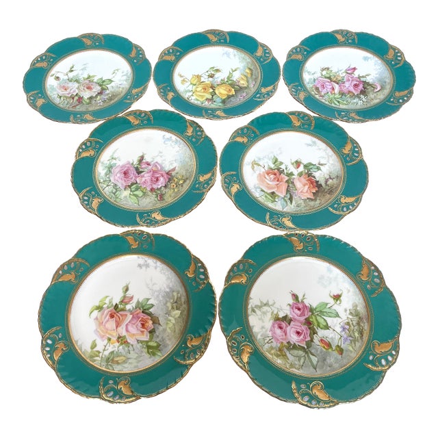 Antique Mintons for Tiffany & Co. Pierced Floral Cabinet 9" Plates - Set of 7 For Sale