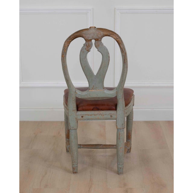 18th Century Swedish Gustavian Chair with Original Paint and Leather Seat For Sale In Atlanta - Image 6 of 7