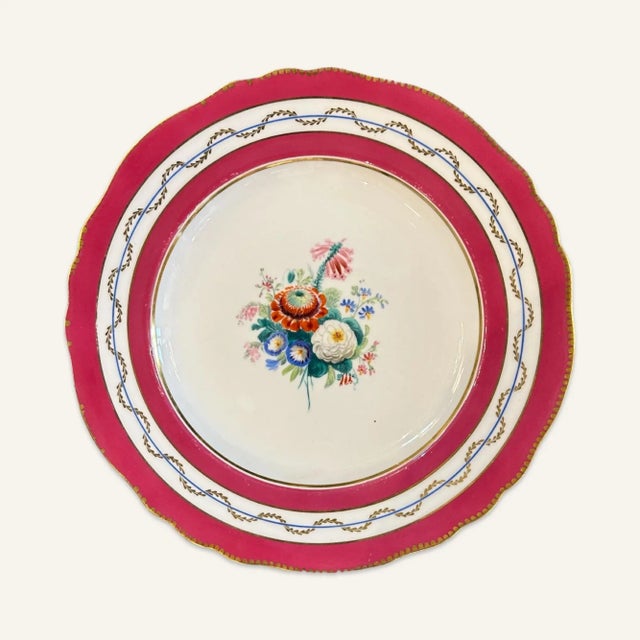 Circa 1840 Old Paris Porcelain Plates With Hand Painted Posies- Set of 12 For Sale - Image 12 of 12