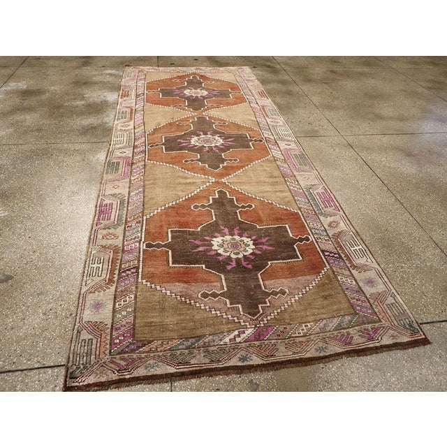 Chocolate Galerie Shabab Collection Mid-20th Century Turkish Anatolian Wide Gallery Runner For Sale - Image 8 of 9