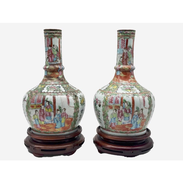 Chinese Export Porcelain Bottle-Form Rose Medallion Vases For Sale - Image 18 of 18
