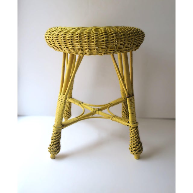 French Country Wicker Stool Yellow For Sale - Image 3 of 12