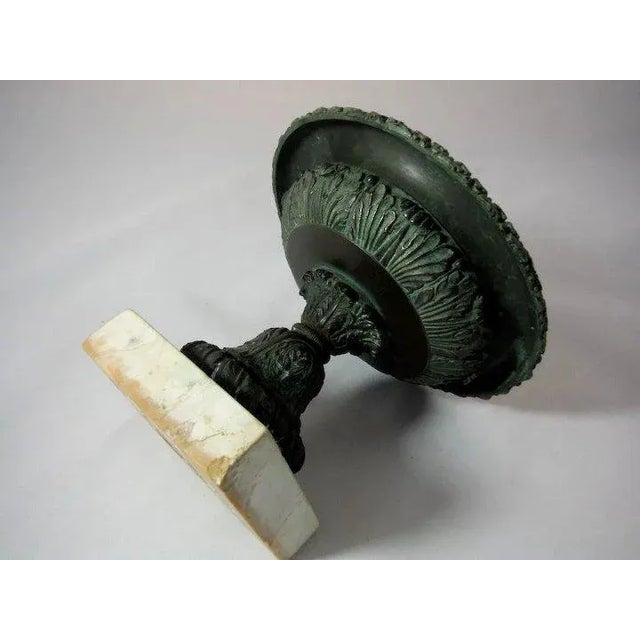 Metal 19th Century Grand Tour Beaux Arts Bronze on White Marble Plinth Tazza Urn For Sale - Image 7 of 11