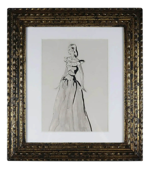 Pat Kerr, Original Fashion Drawing, 1946, Ink on Paper, Framed