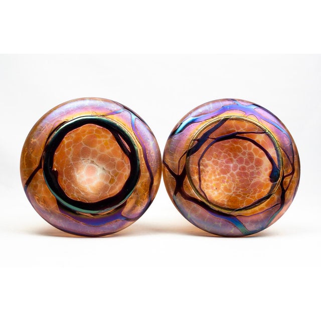 Orange Amber-Orange Vases in Iridescent Molded Glass with Wavy Relief Decor from Pallme-König & Habel, Bohemia, 1900s, Set of 2 For Sale - Image 8 of 11