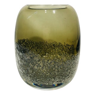 Blown Glass Vase with Silver Leaves For Sale