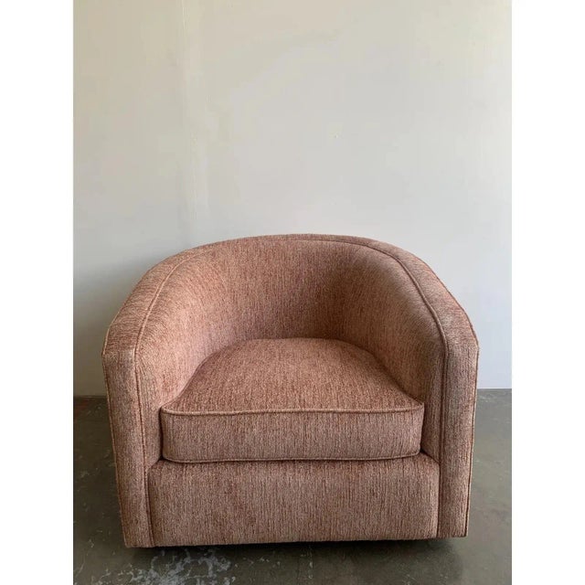 Modern Blush Upholstered Barrel Chairs - a Pair For Sale - Image 4 of 10