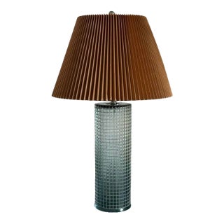 Bauhaus Maison De Verre-Style Caged Glass Lamp With Natural Paper Pleated Shade For Sale