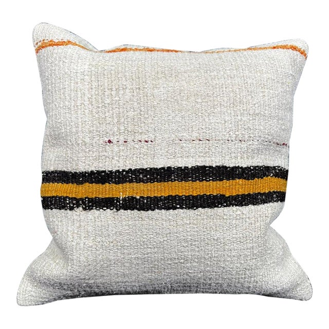 Turkish Hemp Pillow Cushion Natural Beige Orange Cushion Cover 20"x20" For Sale