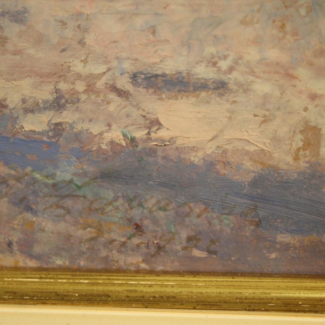 Italian painting dated 1932. Oil on board painting depicting a snowy countryside view, well-crafted. This painting...