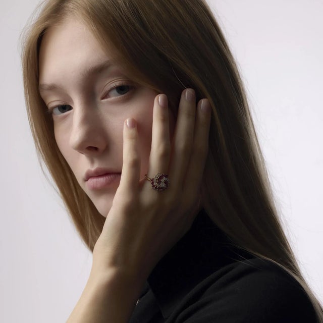 Vintage Ruby Diamond 14k Yellow Gold Cocktail Ring, Size 6.5 For Sale - Image 4 of 6