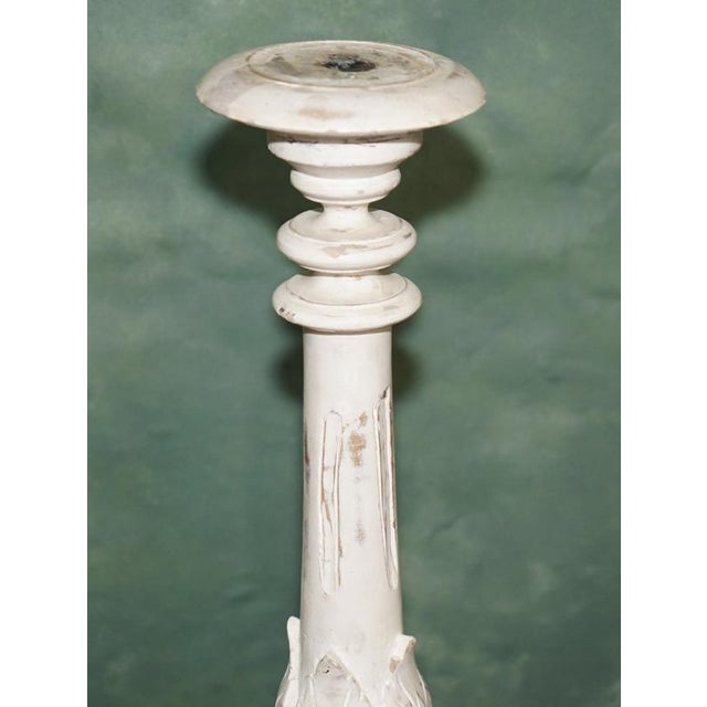 Vintage Painted Carved Oak Decorative Candlesticks, 1940s, Set of 2 For Sale - Image 4 of 17