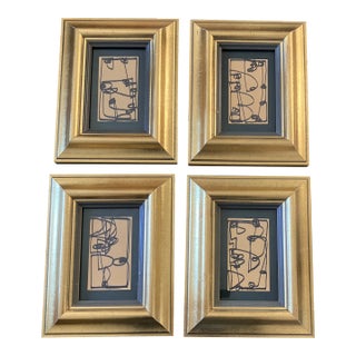 Contemporary 4 Wayne Cunningham Abstract Miniature Marker Drawings Framed-Set of 4 For Sale