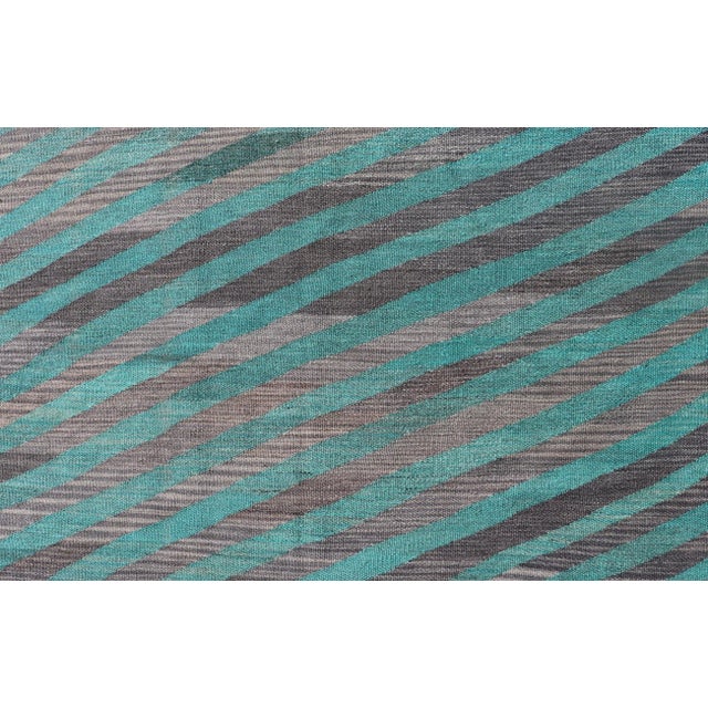 Gray Hand-Woven Modern Kilim Rug by Keivan Woven Arts, Green & Gray 7'9 X 11'5 For Sale - Image 8 of 12