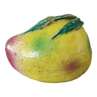 Large Vintage Chinese Green and Pink Glazed Ceramic Peach Altar Fruit For Sale