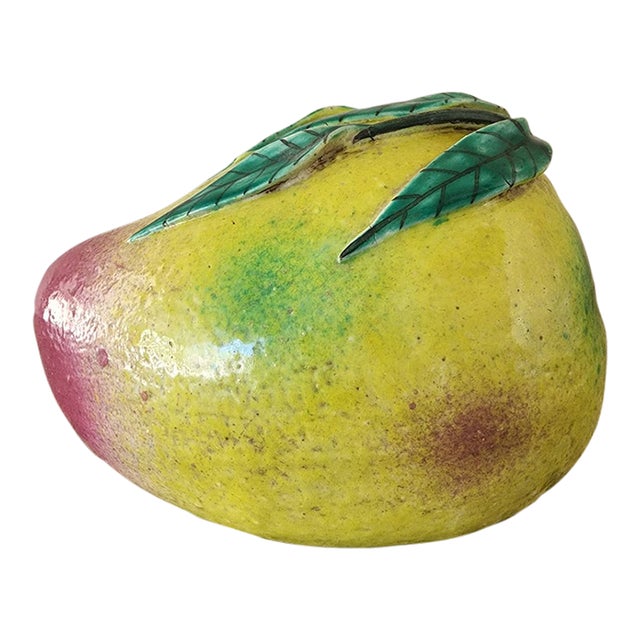 Large Vintage Chinese Green and Pink Glazed Ceramic Peach Altar Fruit For Sale