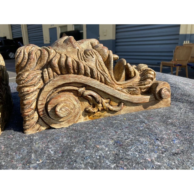 Wood 1970s Sarreid Carved Wood Lion Gargoyle Wall Shelves - Set of 2 For Sale - Image 7 of 13