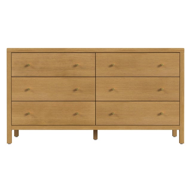 Spritely Home Accent Furniture Mendel 60 in. W Rectangular Wood 6 Drawer Dresser, Light Oak For Sale - Image 4 of 8