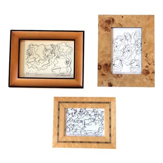Gallery Wall Collection-3 Vintage Wayne Cunningham Small Abstract Ink Drawings Framed For Sale